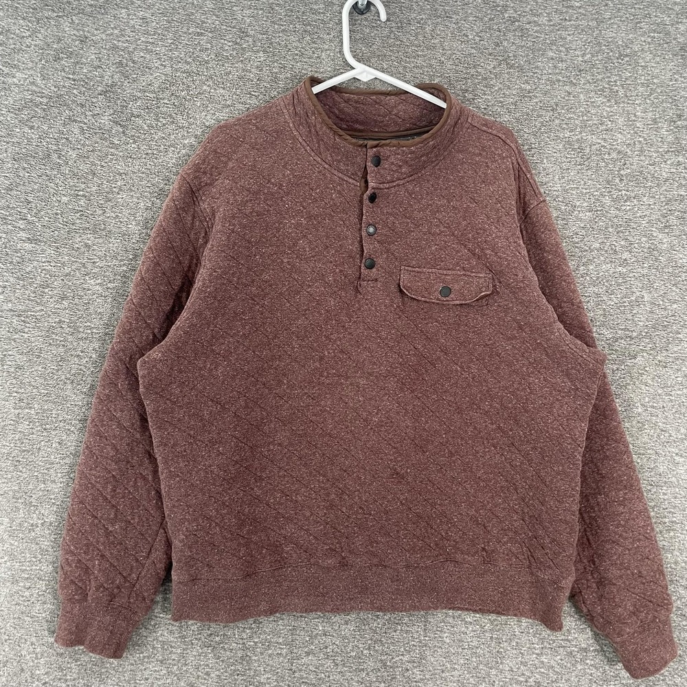 Faherty Epic Fleece Pullover Quilted 1/4 Snap Henley Sweater Size XL Burgundy